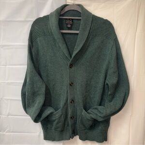 Jos A Bank Executive Collection Cardigan Mens XL Green Grandpa Shawl Collar